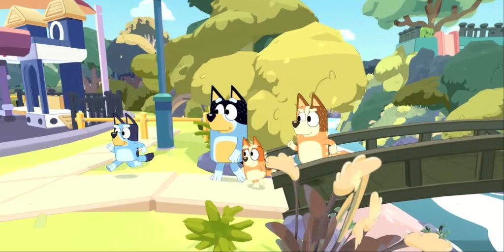 bluey-leading-the-rest-of-the-family-to-a-playground-in-bluey-the-videogame